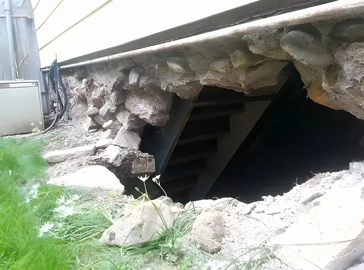 Failing stone foundation before repair by Basement Worx